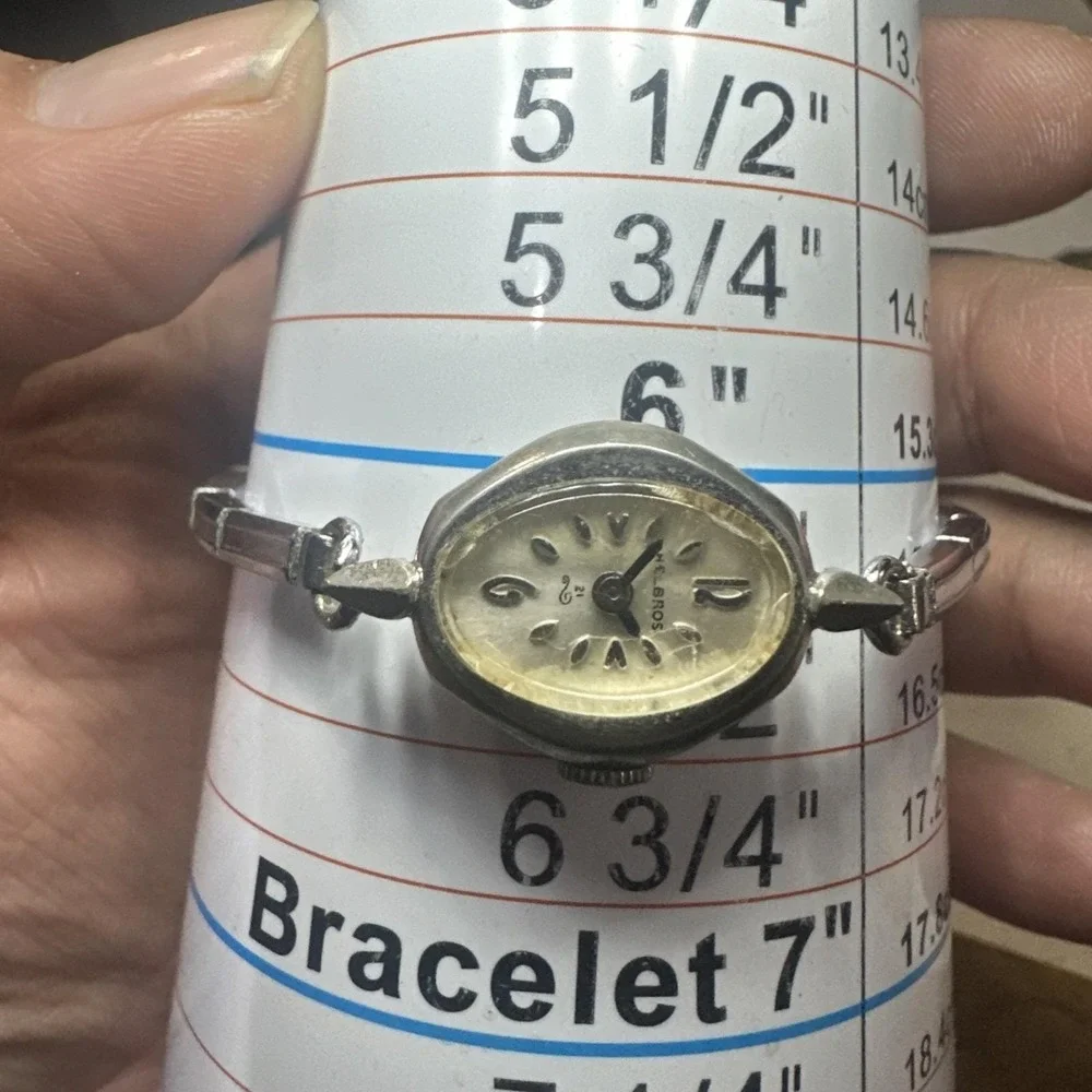 Working Vintage HELBROS Silver 21 jewels Manual Wind Ladies Watch 17mm‎ Fit 6.5